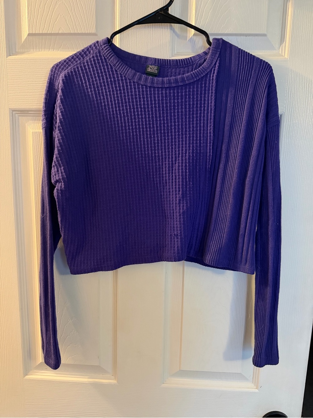 wild fable Deep Purple Ribbed Waffle Knit Cropped Long-Sleeve Top